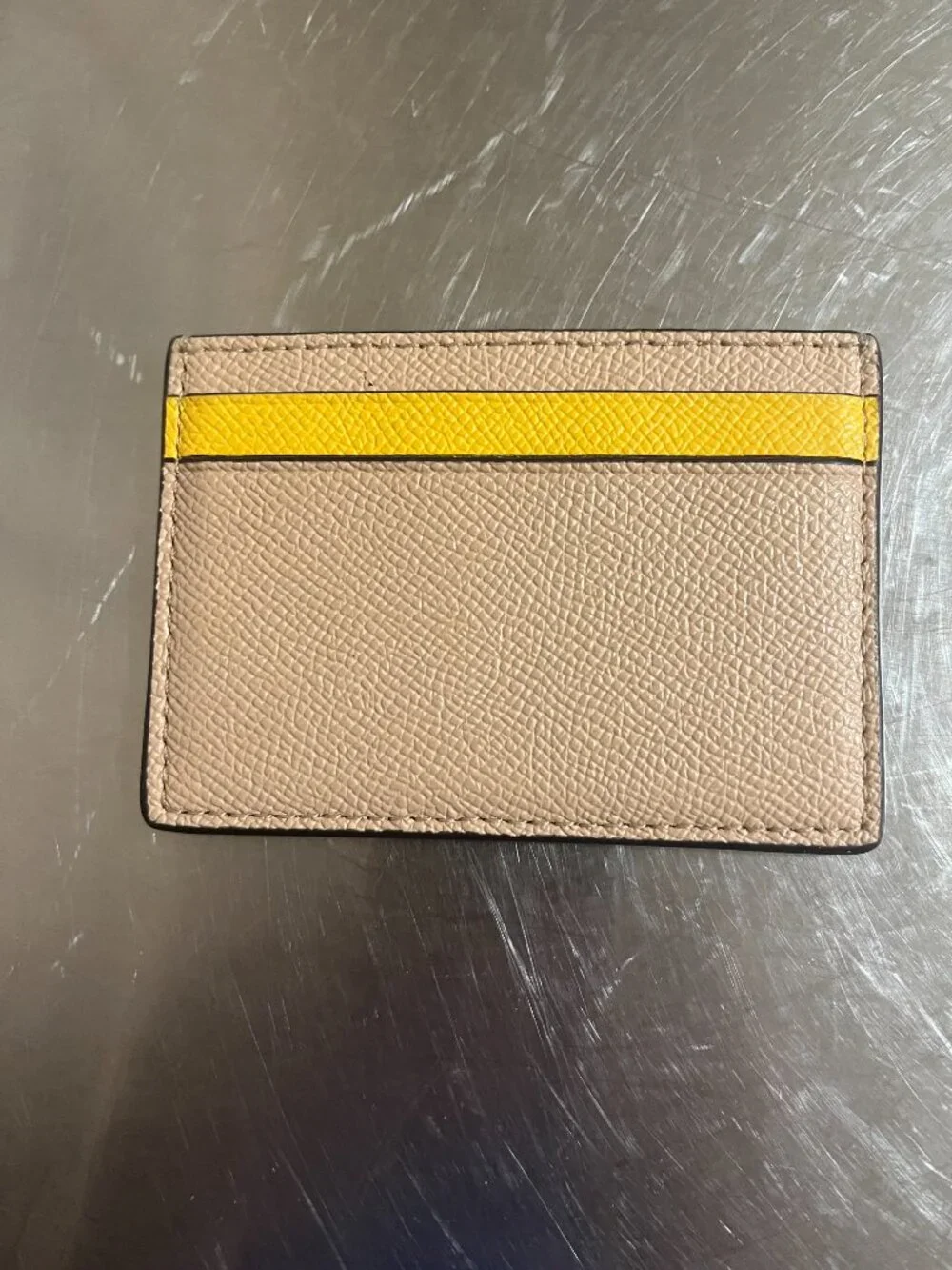 COACH Beige/Yellow Slim Crossgrain Leather Card Case Wallet